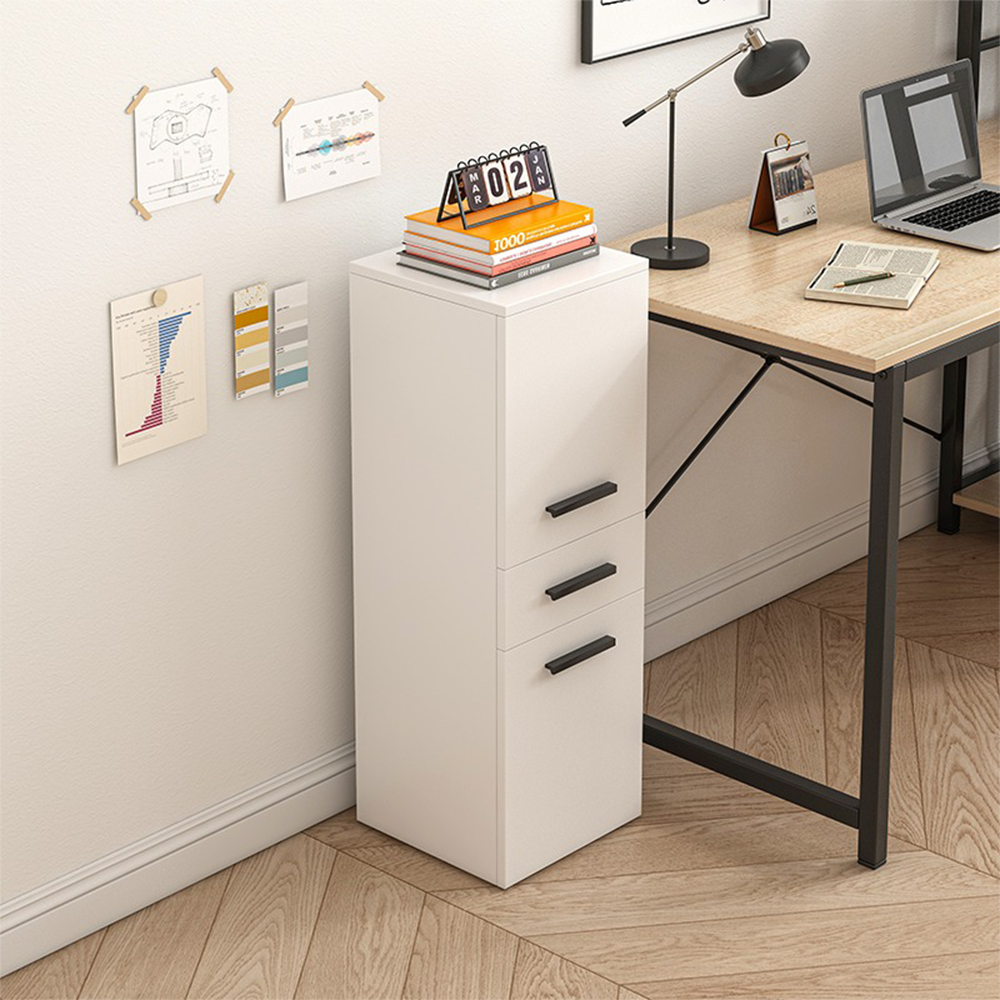 Étagère de bureau blanche au style loft avec 2 étagères et un tiroir – 85x30x30 cm