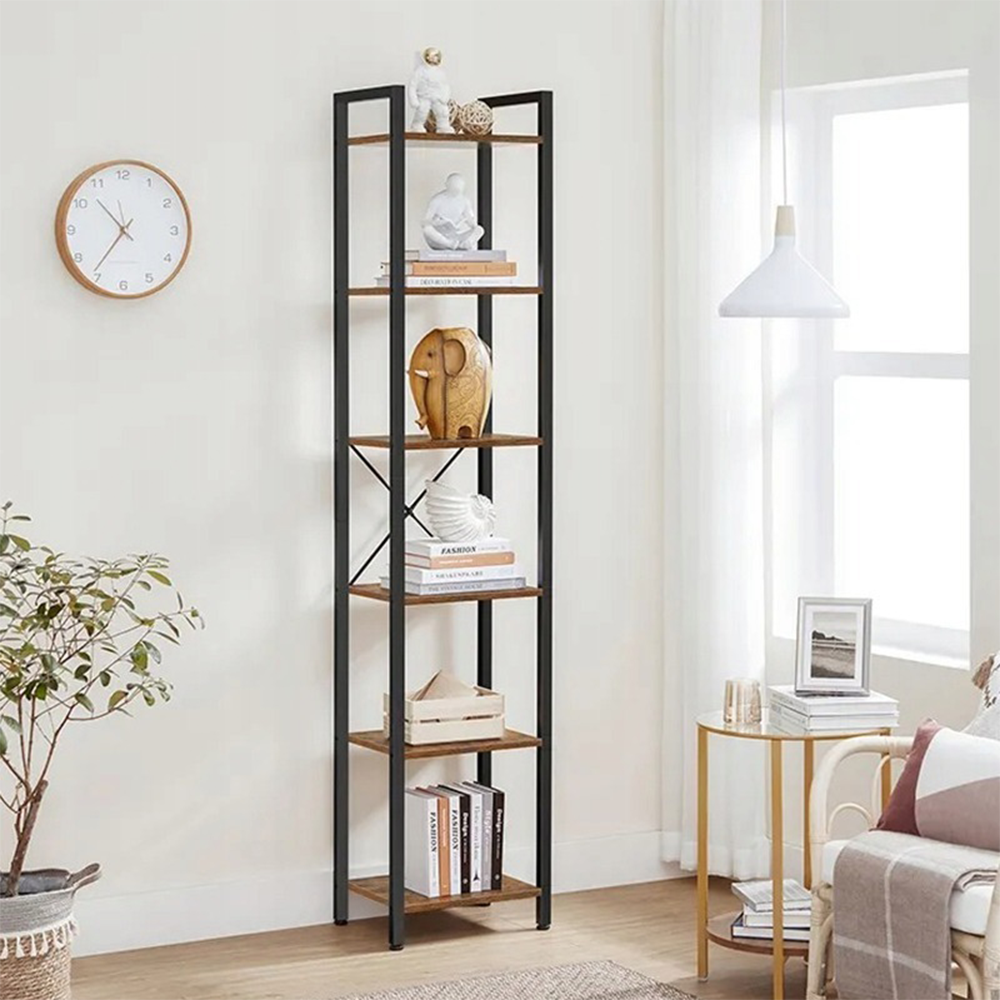 Bibliothèque étroite au style industriel loft – 40 x 30 x 187,5 cm, avec cadre en métal