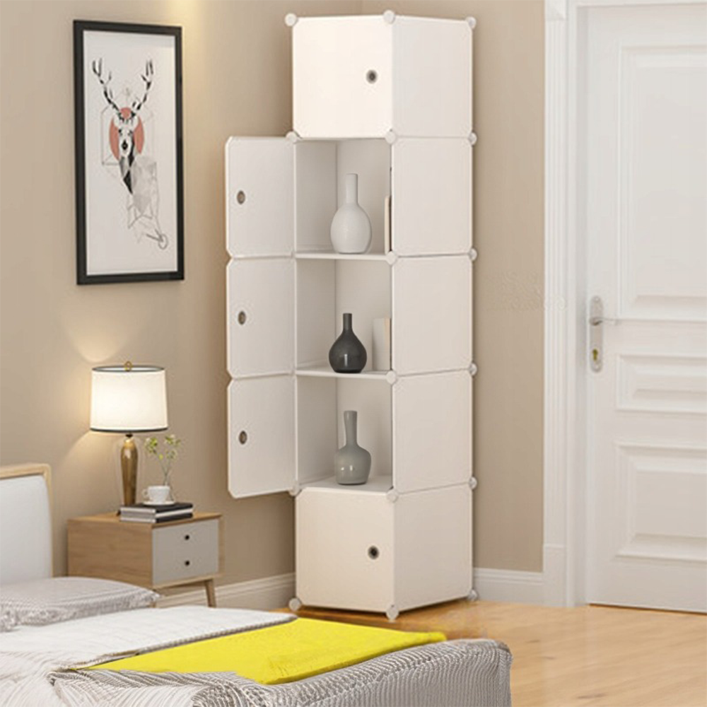 Armoire modulaire blanche avec 5 étagères – 185x39x37 cm, facile à monter, design moderne