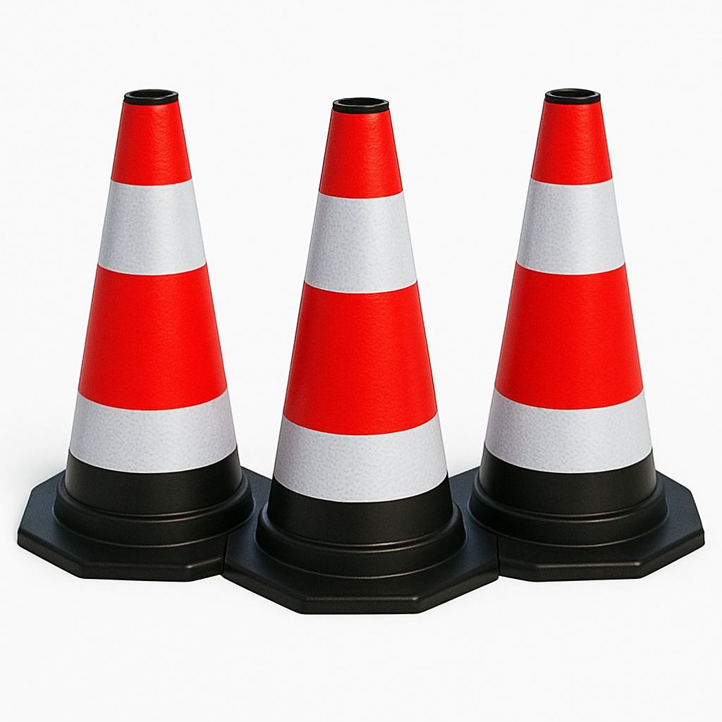 Lot de 3 cônes de signalisation flexibles et réfléchissants – 40 cm de hauteur – Délimitation sécurisée des zones de circulation et de travail.