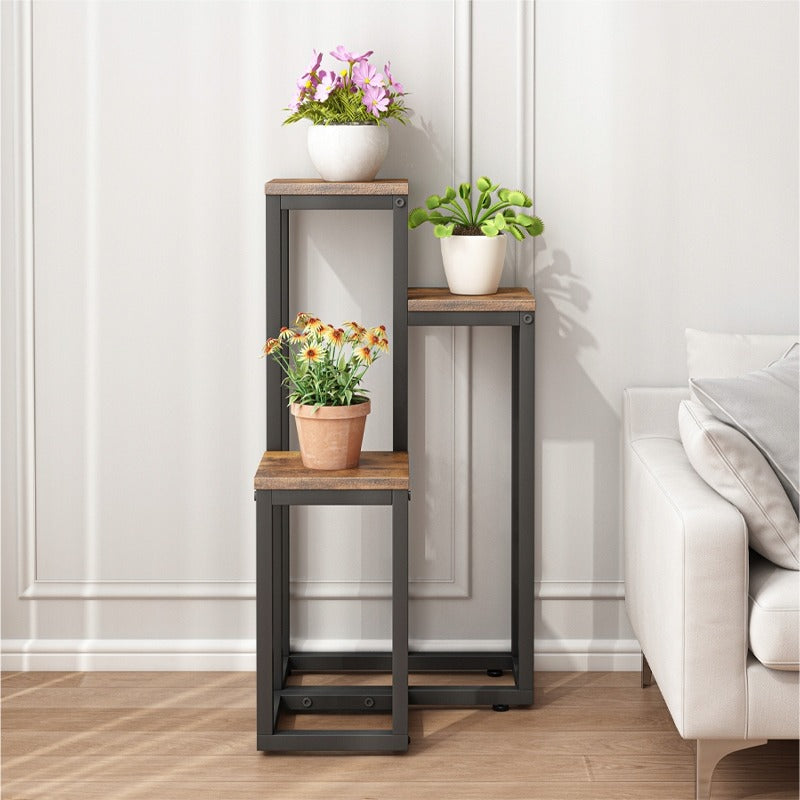 Étagère à plantes en métal rustique à 3 niveaux pour pots de fleurs