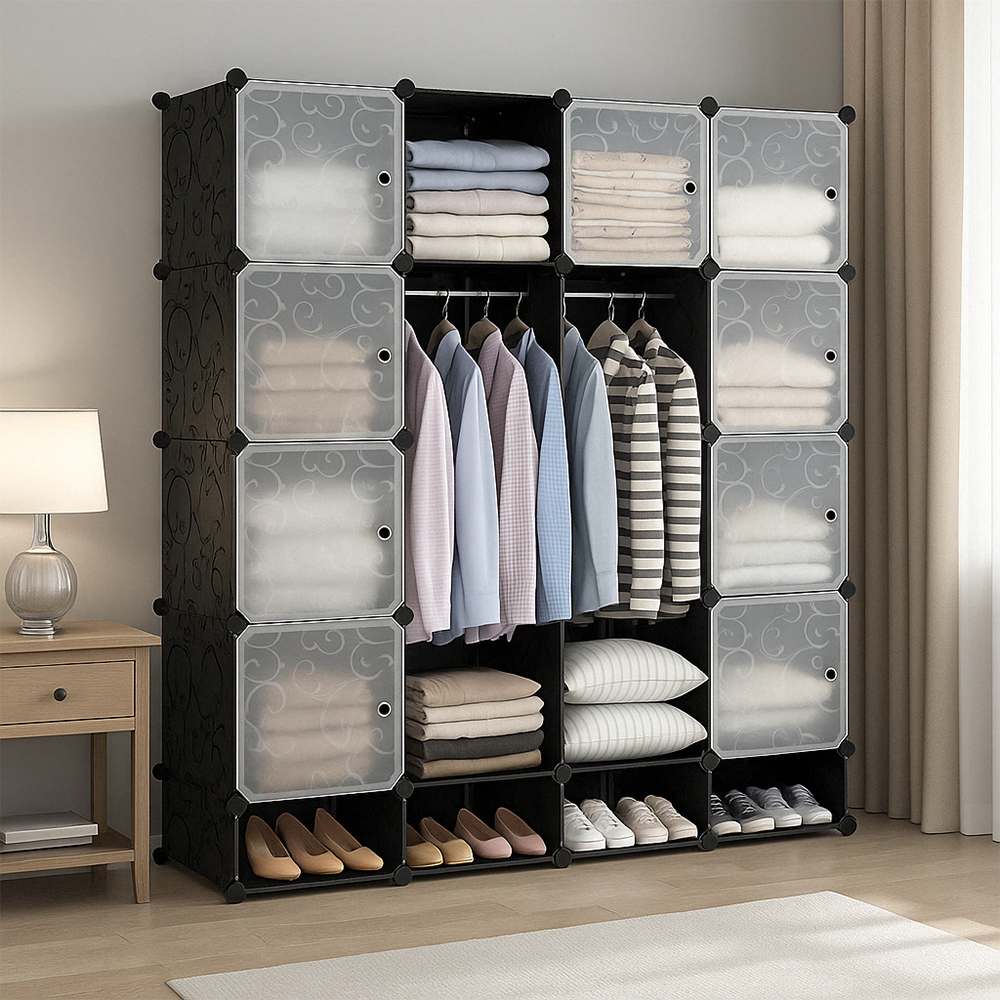 Armoire modulaire pliable 165 x 147 cm – Armoire avec étagères et compartiment à chaussures, idéale pour la chambre ou les déplacements