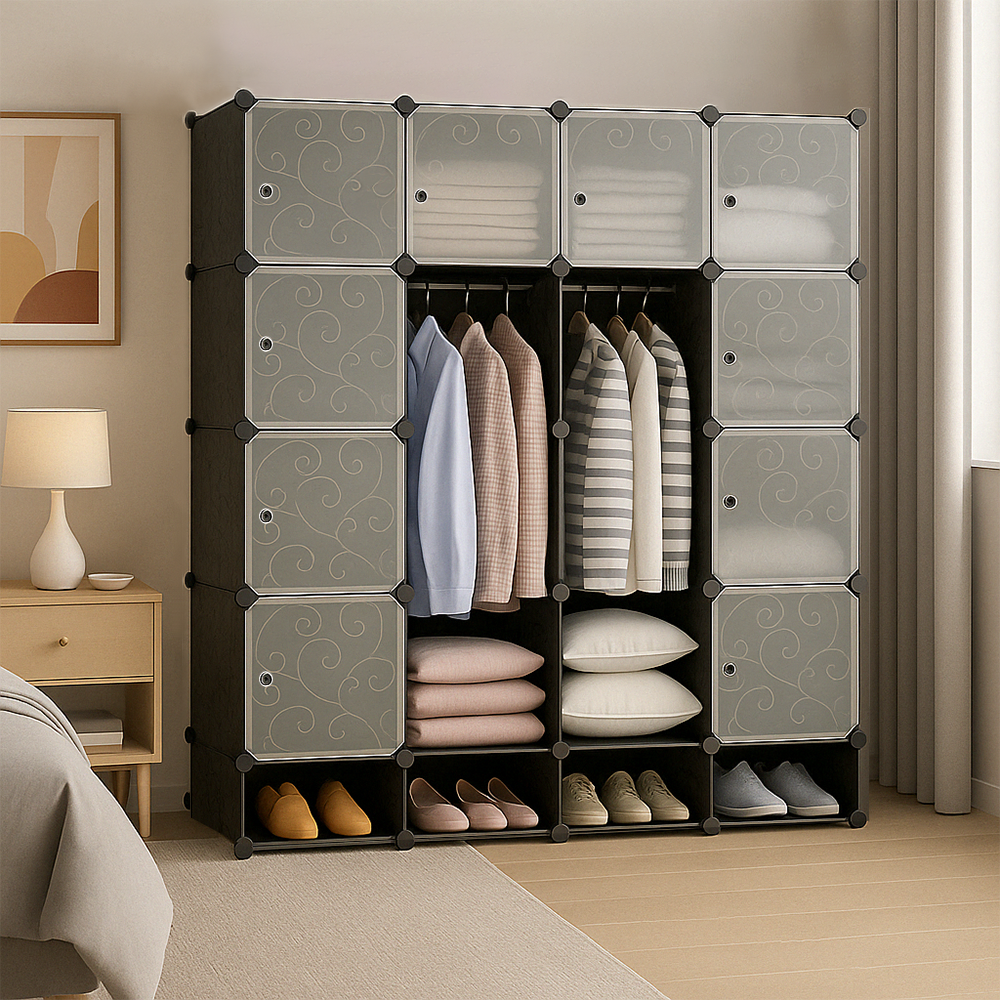 Armoire modulaire pliable 165 x 147 cm – Armoire avec étagères et compartiment à chaussures, idéale pour la chambre ou les déplacements