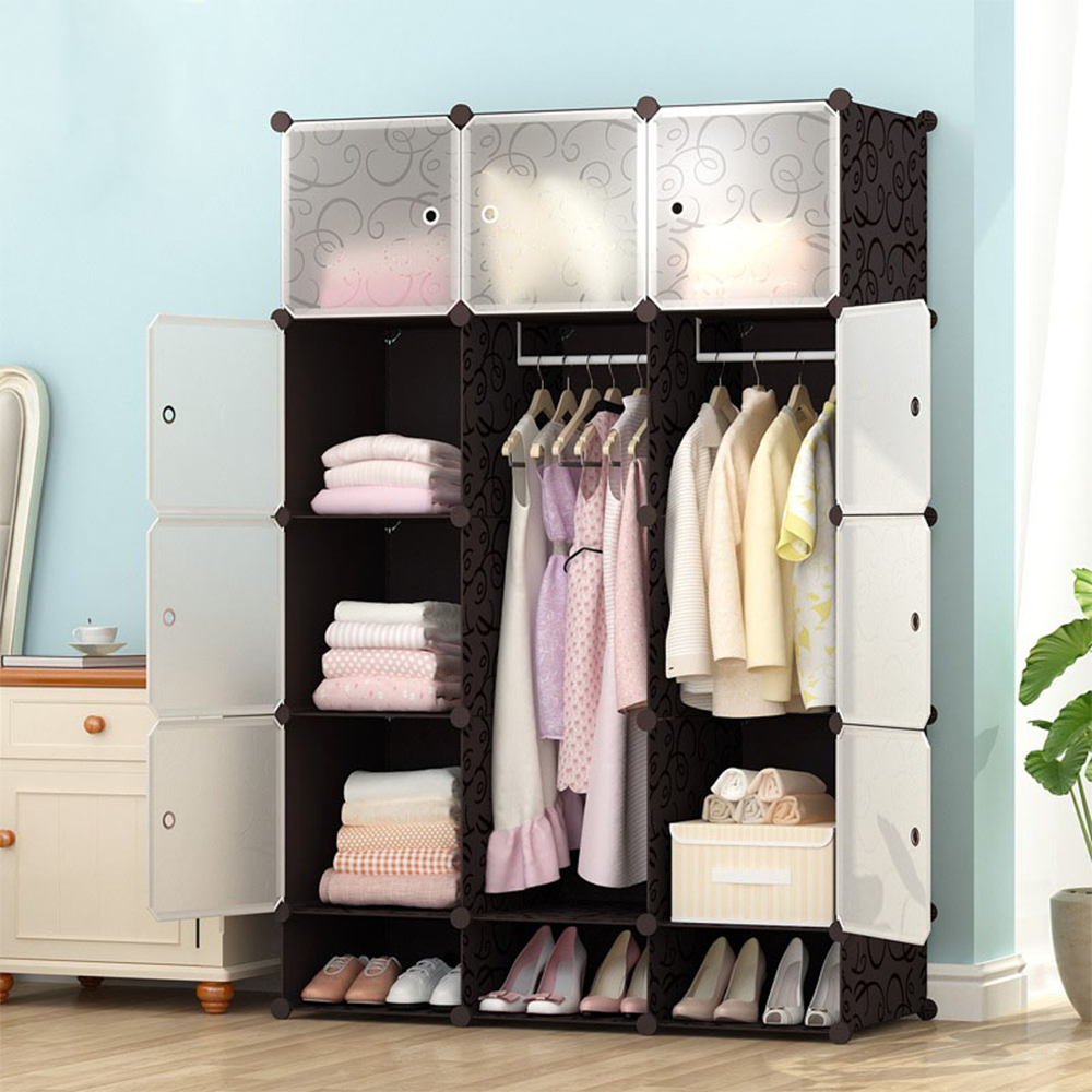 Armoire modulable et pliable 165 x 110 cm – armoire légère avec étagères solides et structure en métal, idéale pour les petits espaces