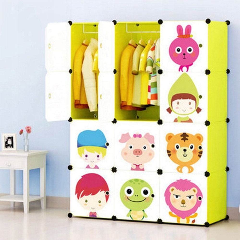 Armoire modulaire pliable pour enfants – 146 × 110 × 36 cm, avec motifs colorés et structure en métal