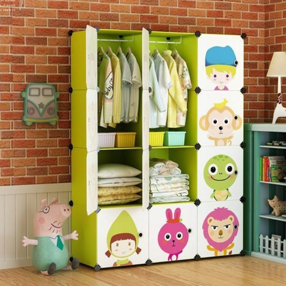 Armoire modulaire pliable pour enfants – 146 × 110 × 36 cm, avec motifs colorés et structure en métal