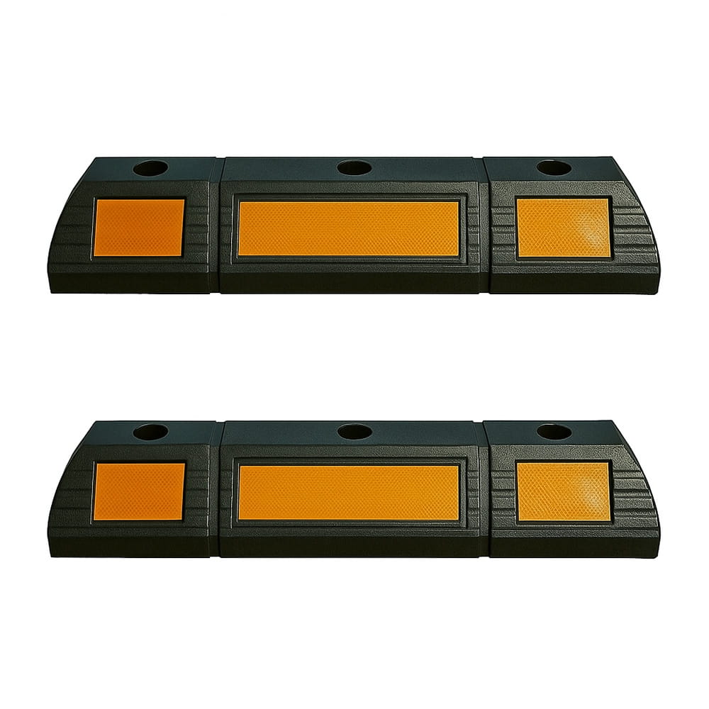Butées de stationnement en caoutchouc – lot de 2 pièces de 59 cm avec bande réfléchissante jaune