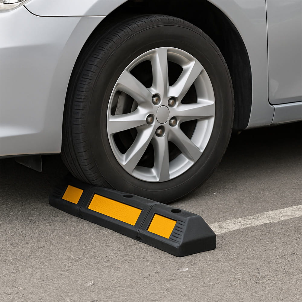 Butées de stationnement en caoutchouc – lot de 2 pièces de 59 cm avec bande réfléchissante jaune