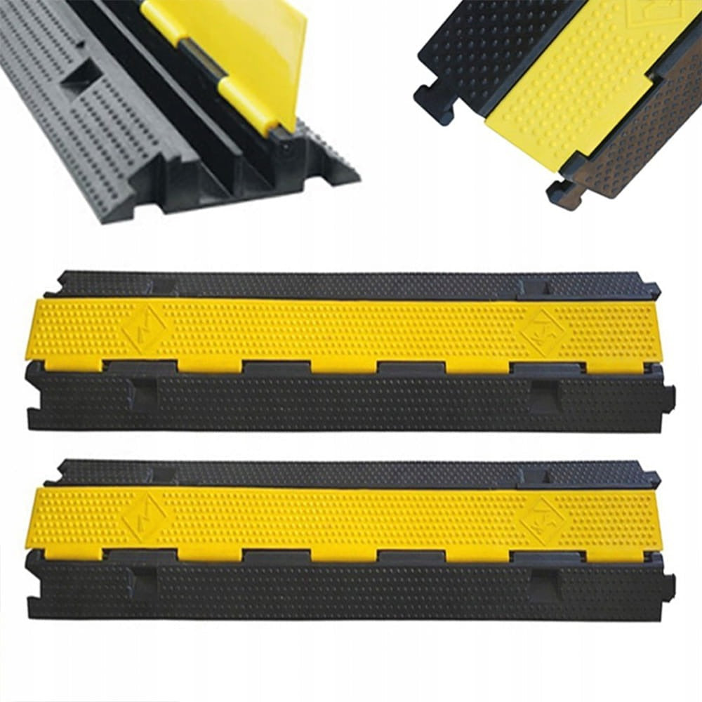 Rampe passe-câbles 1 m – 2 canaux – capacité de charge 7 tonnes – protection des câbles noir et jaune
