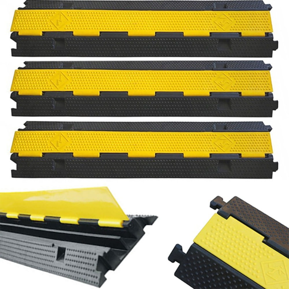 Lot de 3 rampes passe-câbles de 1 m – 2 canaux – capacité de charge 7 tonnes – protection des câbles – noir et jaune