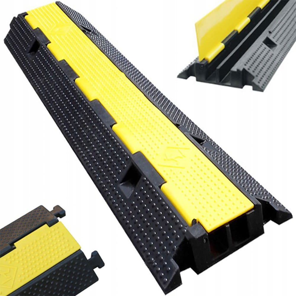 Lot de 3 rampes passe-câbles de 1 m – 2 canaux – capacité de charge 7 tonnes – protection des câbles – noir et jaune