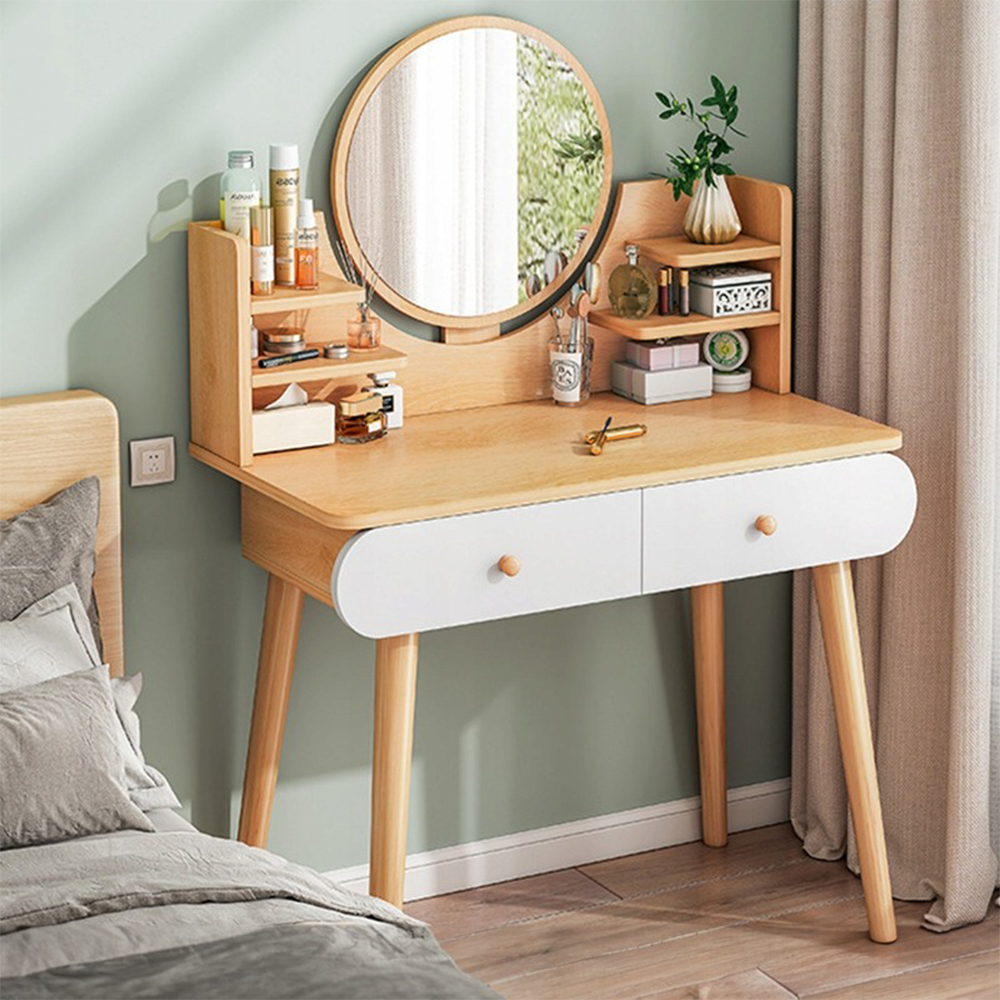 Coiffeuse avec miroir rond, 80 x 40 x 120 cm – style classique et fonctionnalité moderne