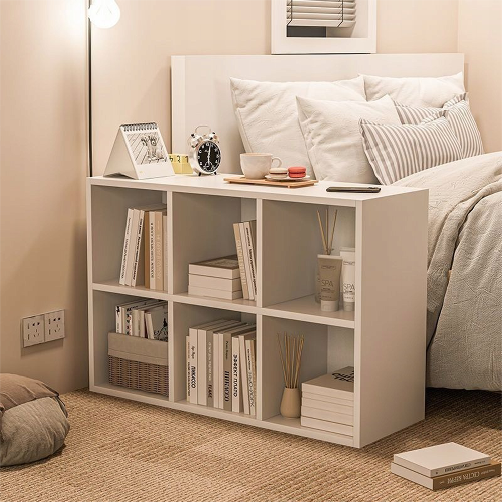 Étagère blanche à 6 compartiments – 90 x 30 x 60 cm, au design moderne.