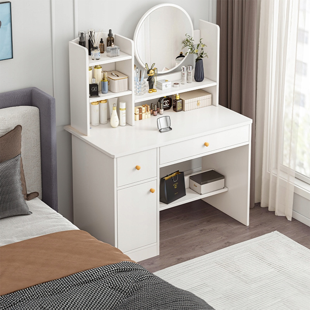 Coiffeuse blanche avec miroir, 80 x 34 x 125 cm – Meuble élégant et compact pour le maquillage et le rangement