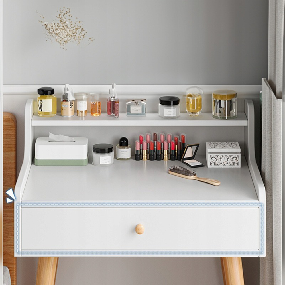 Coiffeuse blanche avec miroir – style scandinave, 70×40×85 cm