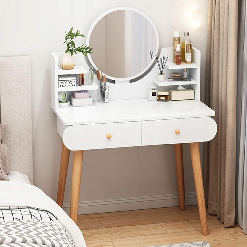 Coiffeuse blanche avec miroir, 80 x 40 x 120 cm – meuble moderne pour la chambre ou la salle de bain