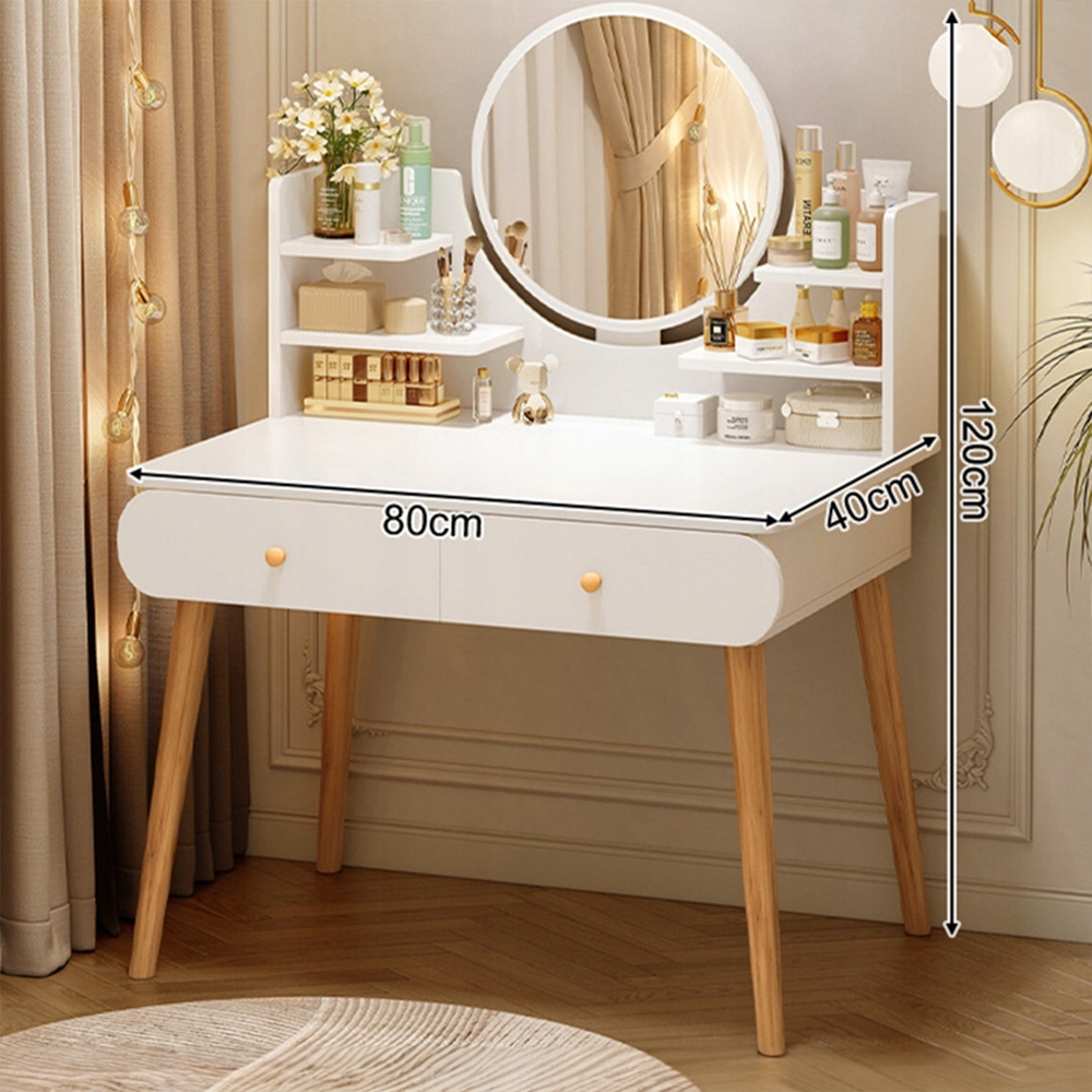 Coiffeuse blanche avec miroir, 80 x 40 x 120 cm – meuble moderne pour la chambre ou la salle de bain
