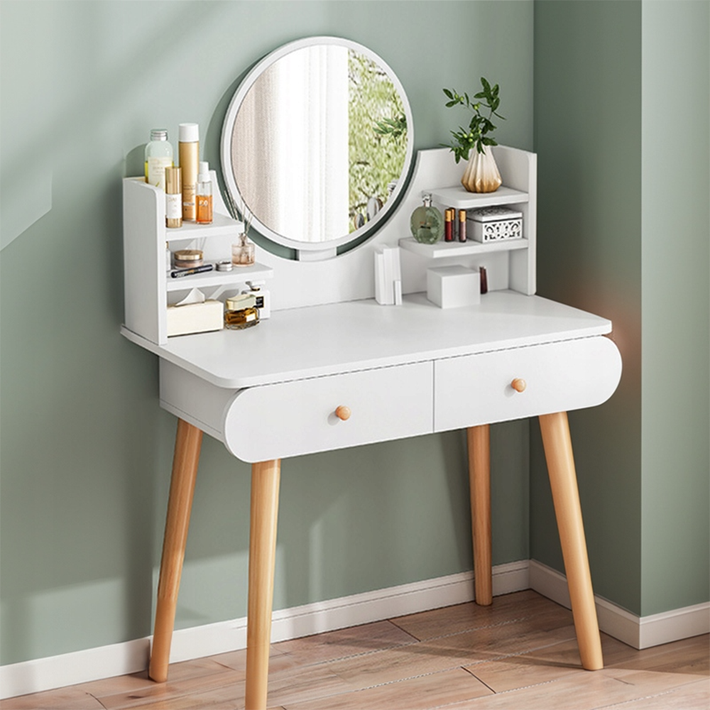 Coiffeuse blanche avec miroir, 80 x 40 x 120 cm – meuble moderne pour la chambre ou la salle de bain