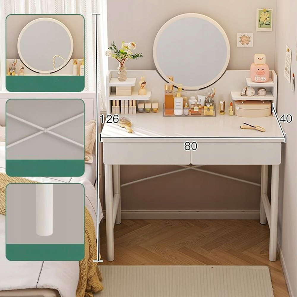 Coiffeuse blanche avec miroir 80x40x125,5 cm – Élégance et fonctionnalité pour la chambre à coucher