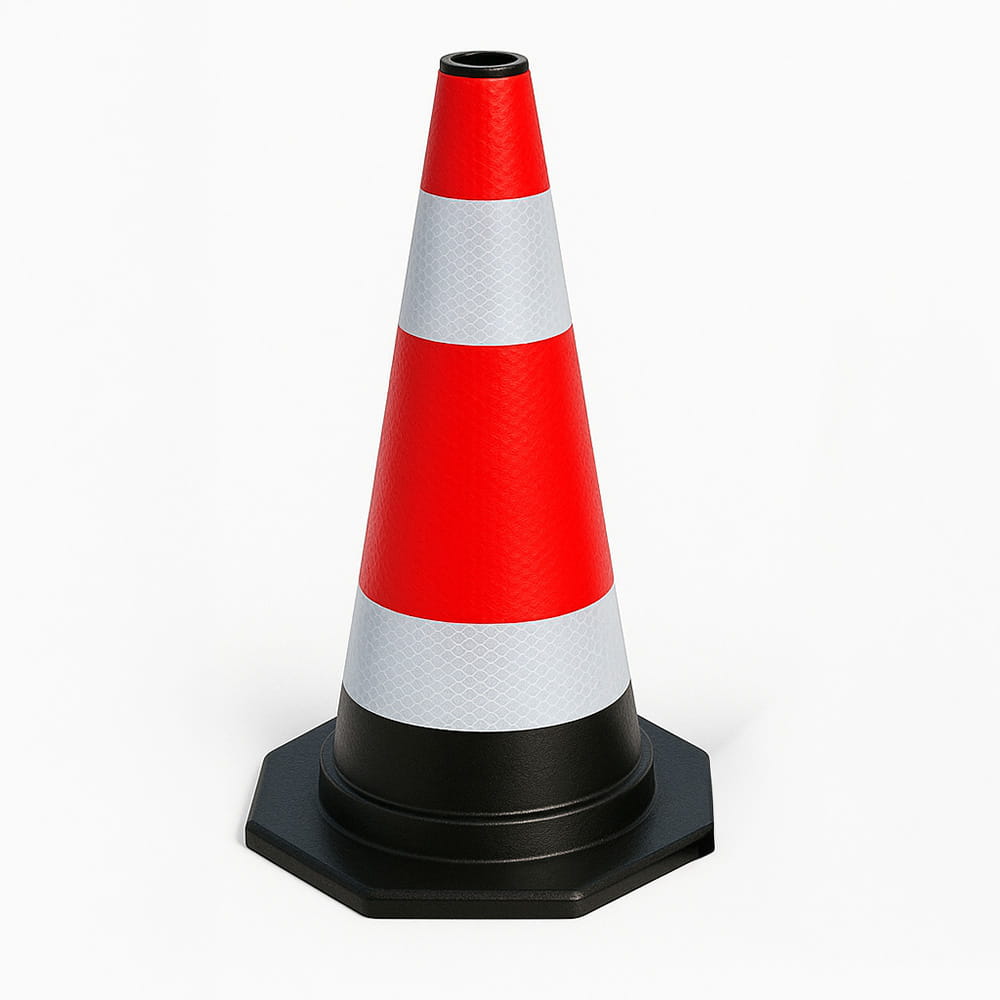 Cône de signalisation 60 cm – Flexible, avec bandes réfléchissantes – Pour une gestion sécurisée du trafic sur les chantiers et dans l’espace public