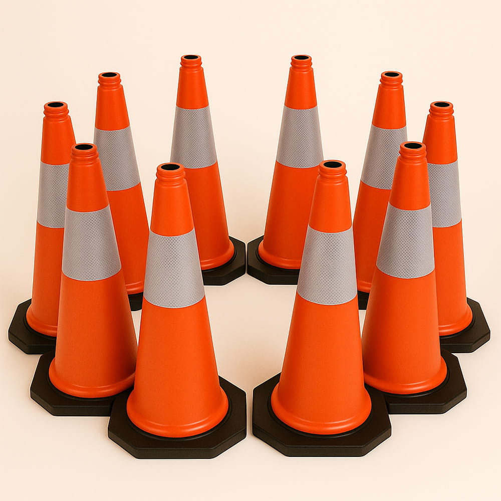 Ensemble de 10 cônes de signalisation – 75 cm, résistants aux intempéries, avec bande réfléchissante