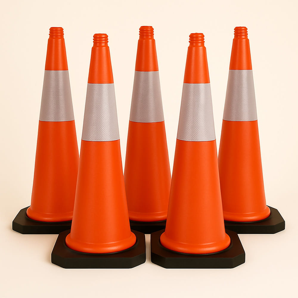 Lot de 5 cônes de signalisation avec bandes réfléchissantes – 75 cm, design résistant aux intempéries