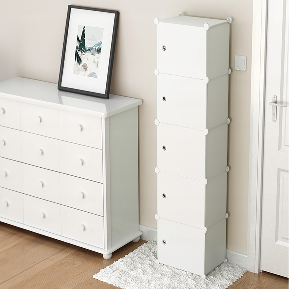 Armoire modulaire blanche avec 5 étagères – 185x39x37 cm, facile à monter, design moderne