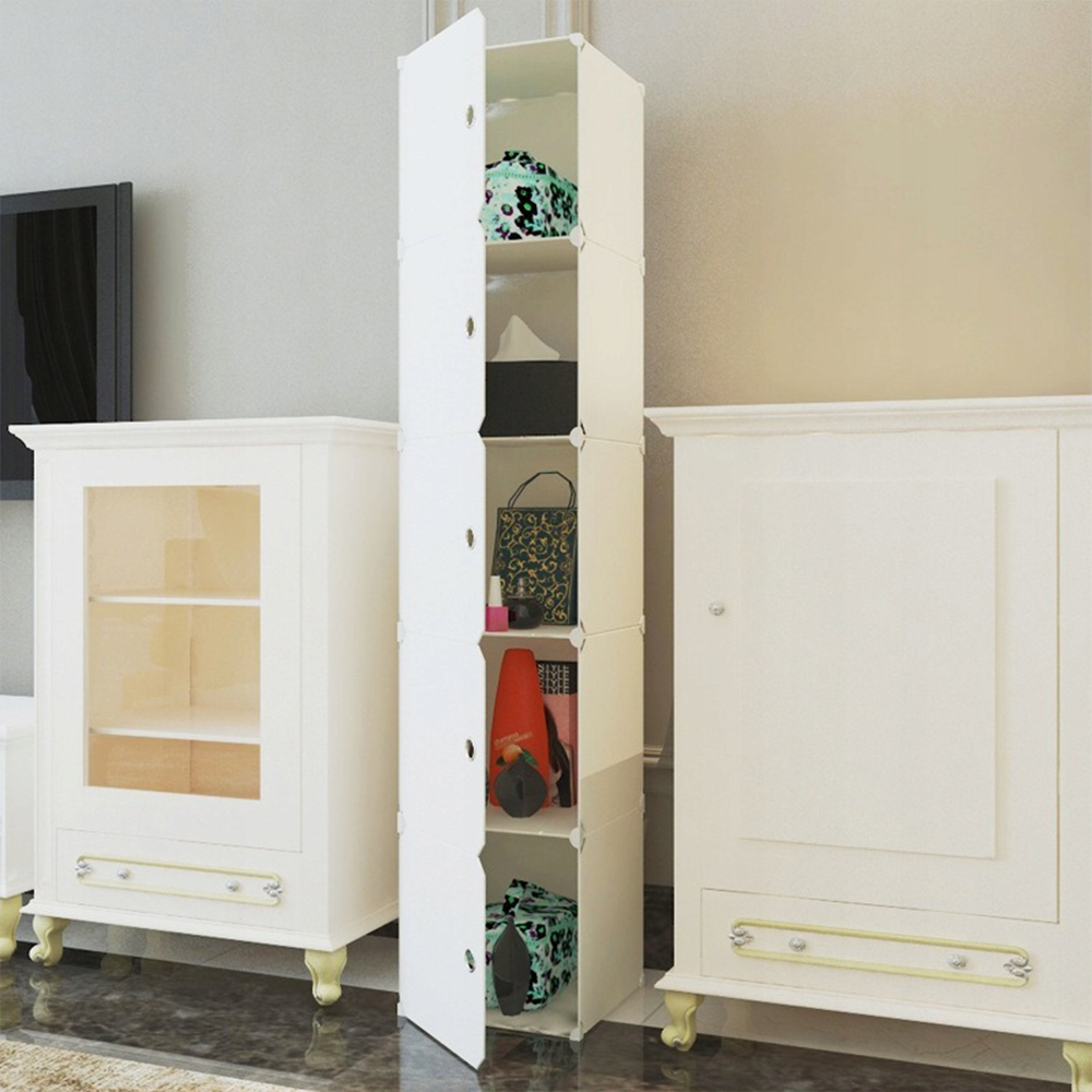 Armoire modulaire blanche avec 5 étagères – 185x39x37 cm, facile à monter, design moderne