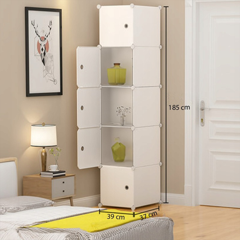 Armoire modulaire blanche avec 5 étagères – 185x39x37 cm, facile à monter, design moderne