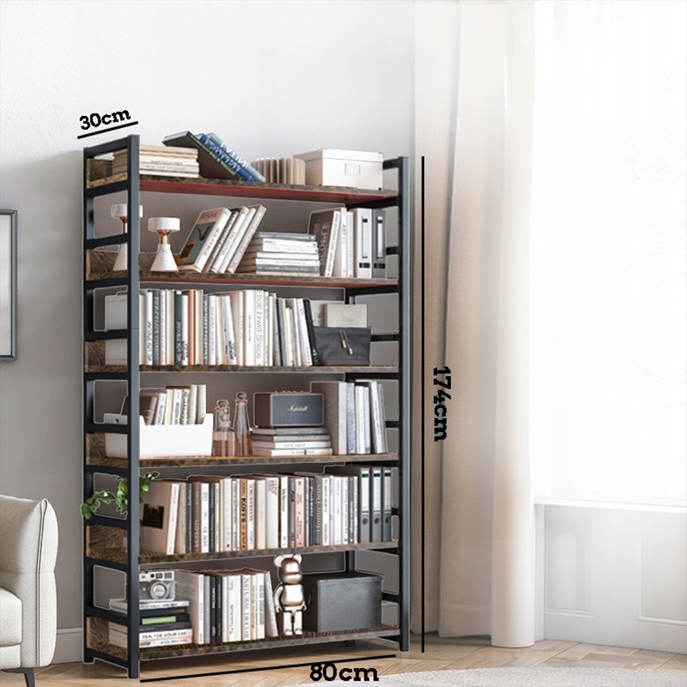 Étagère rustique de style industriel en métal et bois – 174 × 80 × 30 cm, avec 6 étagères