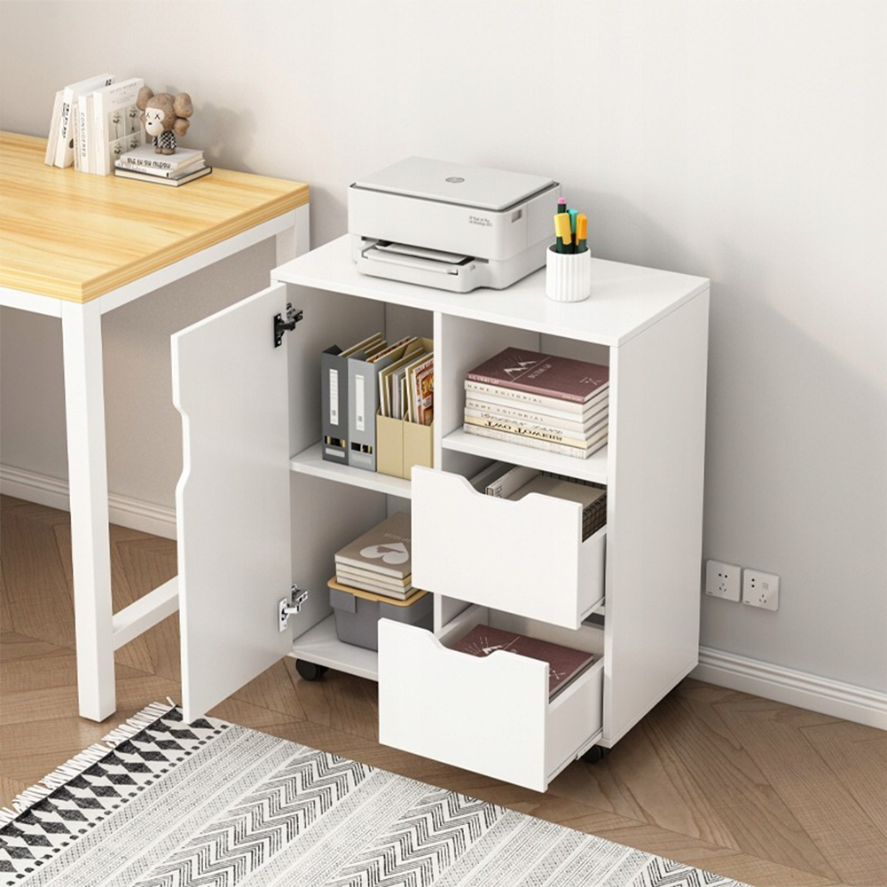 Table imprimante blanche – 60 x 70 x 35 cm – multifonctionnelle et moderne, avec 3 étagères