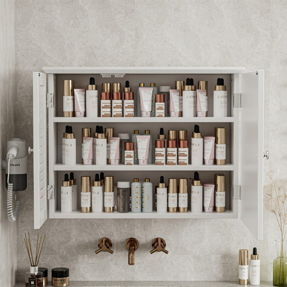 Armoire de toilette murale avec miroir 65x49x15 cm – Blanche, avec étagères intérieures