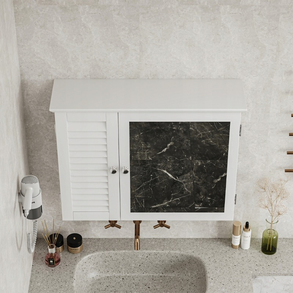 Armoire de toilette murale avec miroir 65x49x15 cm – Blanche, avec étagères intérieures