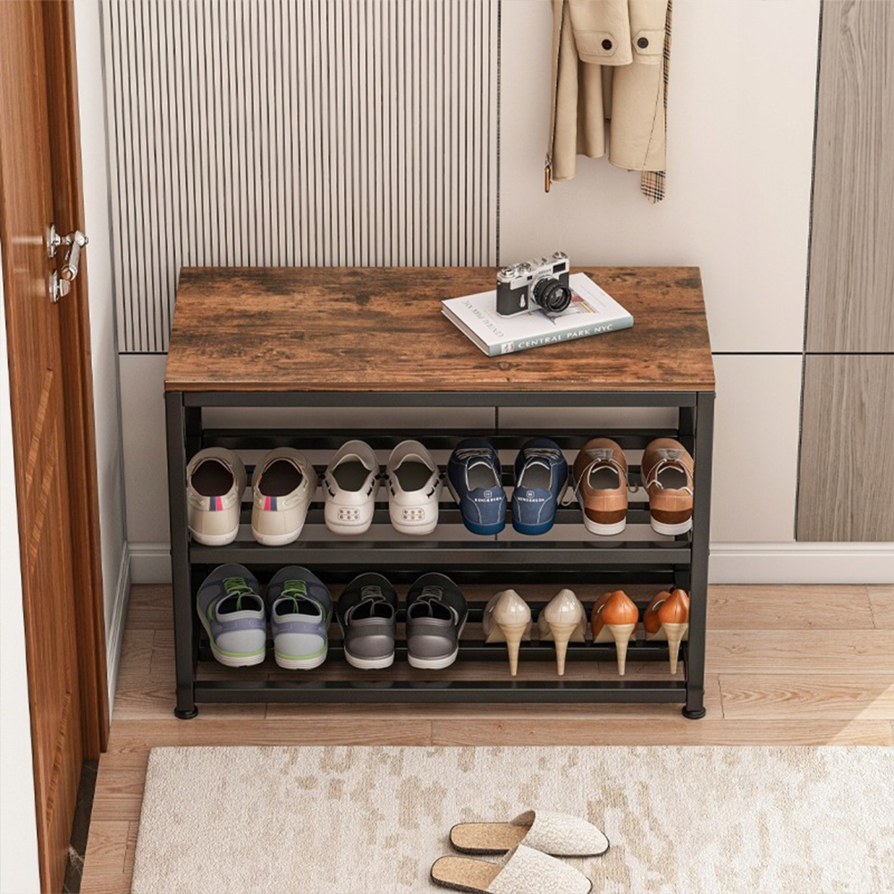 Banc à chaussures 62x50x30 cm – Design bois rétro au style industriel