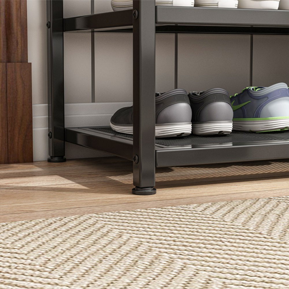 Meuble à chaussures avec assise 73x45x30 cm – Style industriel loft, métal + MDF, brun rustique