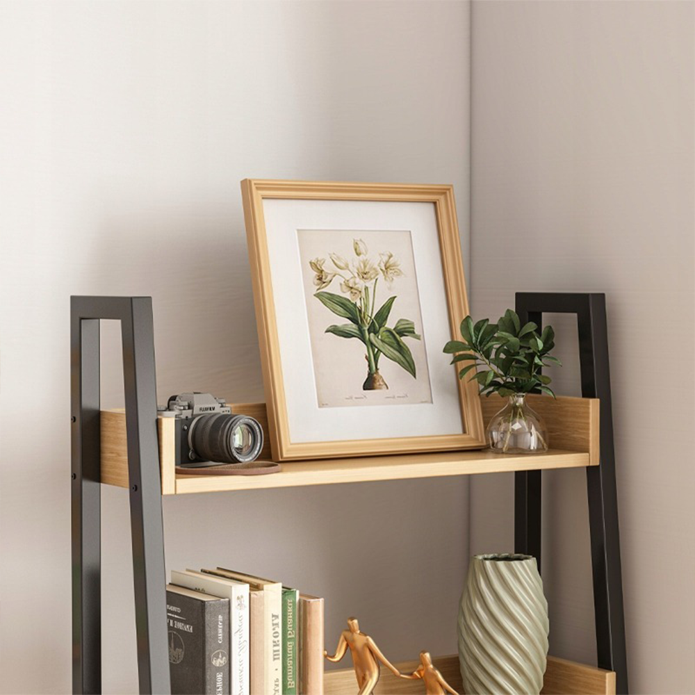 Étagère escalier 158x63x30 cm – Style loft en chêne clair et noir avec 5 étagères
