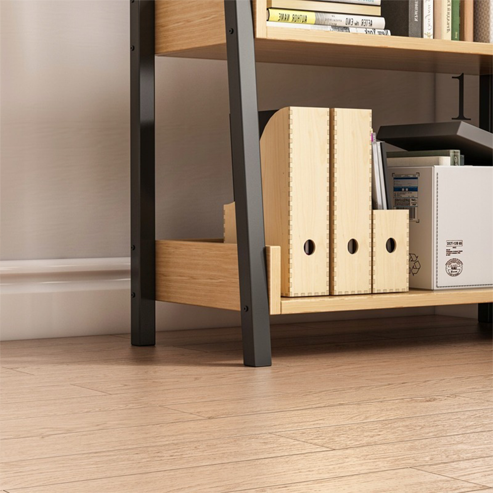 Étagère escalier 158x63x30 cm – Style loft en chêne clair et noir avec 5 étagères