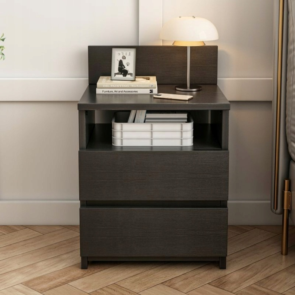 Table de chevet noire avec 2 tiroirs, 40 cm – style loft moderne, en MDF