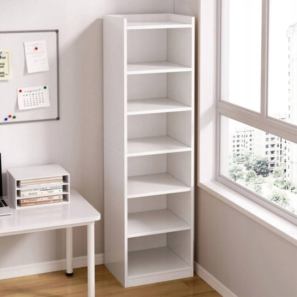Étagère blanche avec 7 niveaux – 180x40x30 cm – bibliothèque verticale au style minimaliste
