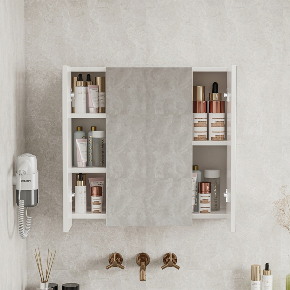 Armoire de salle de bain murale avec triple miroir, 60 cm – moderne et pratique, blanche