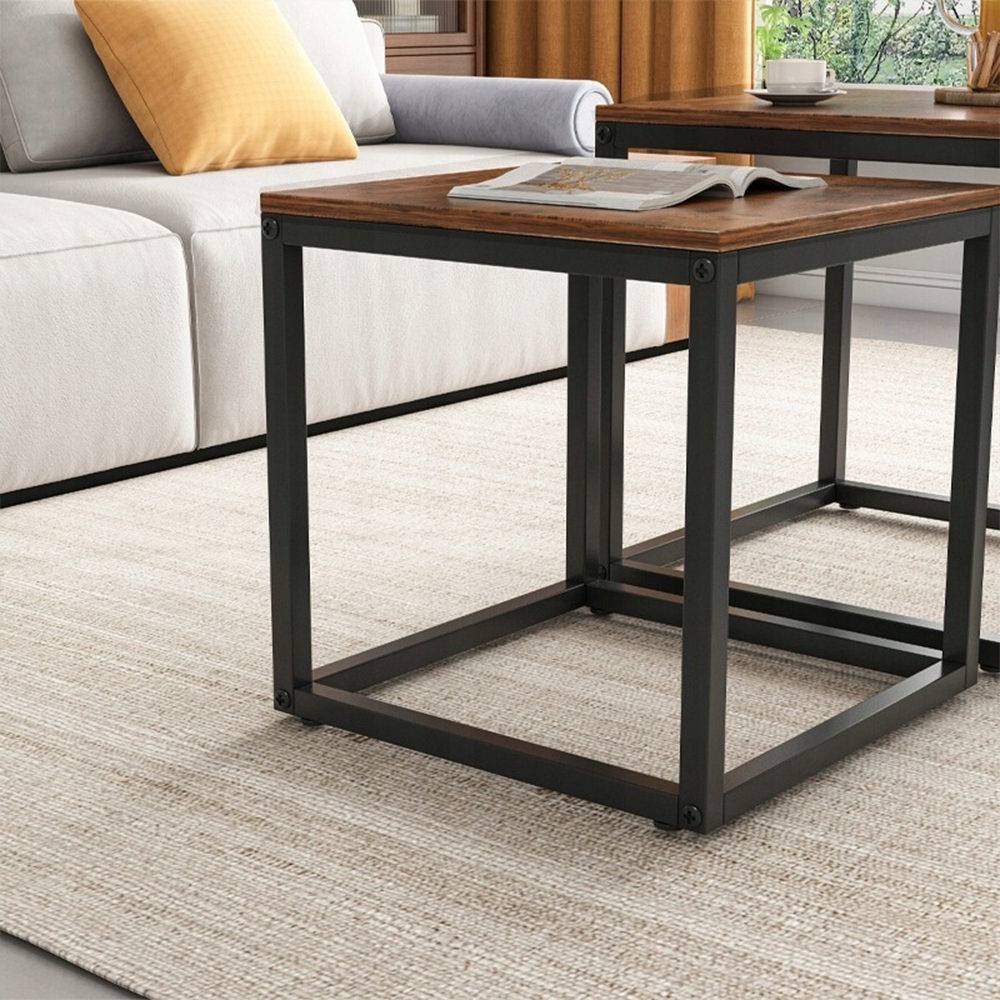 Ensemble de 2 tables basses style loft rustique – 50x50 cm & 45x45 cm – design industriel moderne
