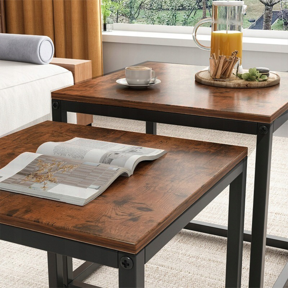 Ensemble de 2 tables basses style loft rustique – 50x50 cm & 45x45 cm – design industriel moderne