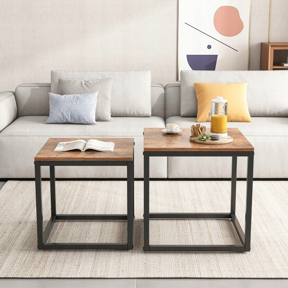 Ensemble de 2 tables basses style loft rustique – 50x50 cm & 45x45 cm – design industriel moderne