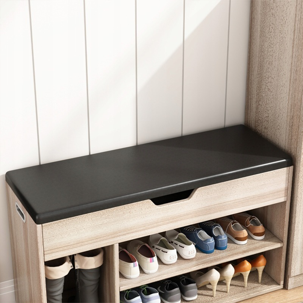 Banc d’entrée avec rangement, chêne clair, 80 x 30 x 44 cm – Assise rembourrée, structure en MDF
