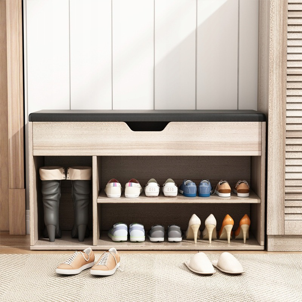 Banc d’entrée avec rangement, chêne clair, 80 x 30 x 44 cm – Assise rembourrée, structure en MDF