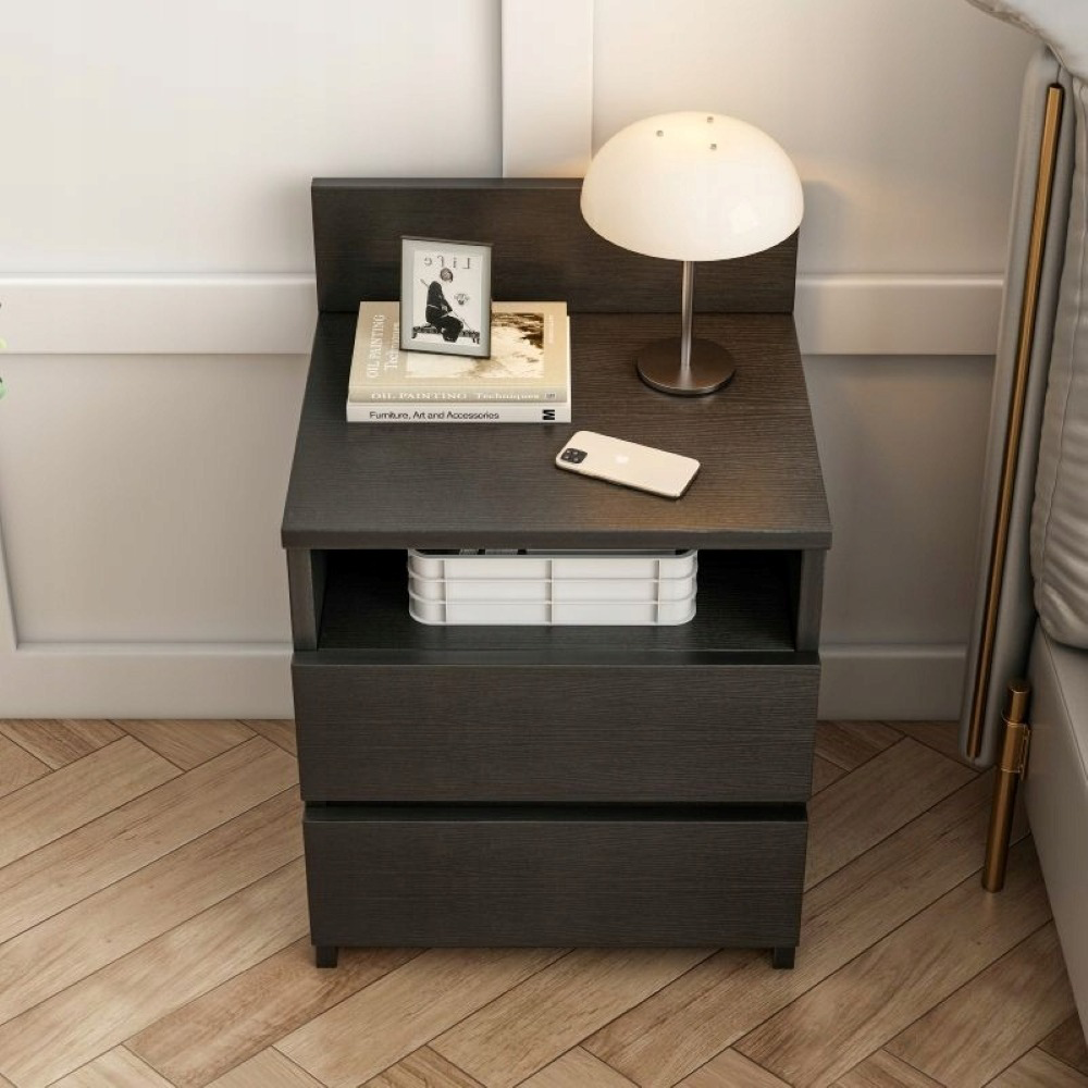 Table de chevet noire 40x32x59 cm avec 2 tiroirs – design moderne, idéale pour la chambre à coucher