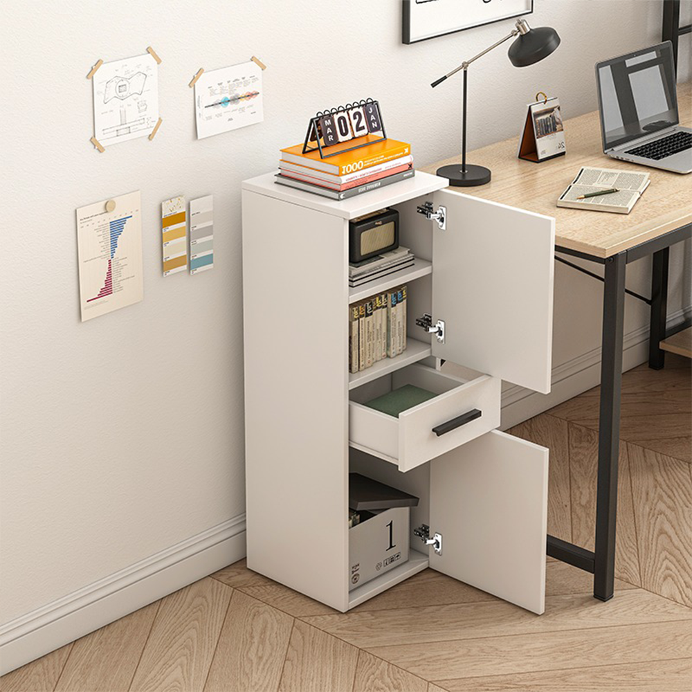 Étagère de bureau blanche au style loft avec 2 étagères et un tiroir – 85x30x30 cm
