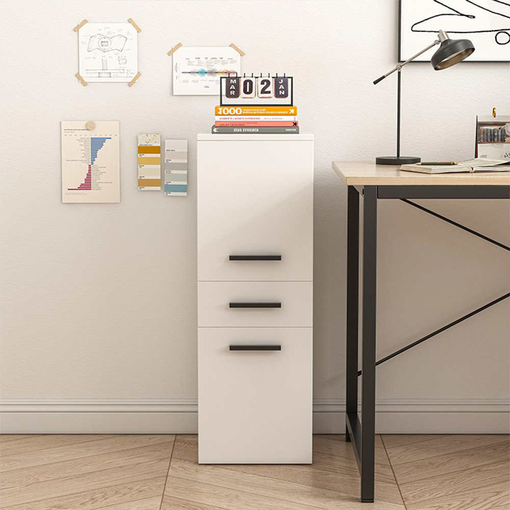 Étagère de bureau blanche au style loft avec 2 étagères et un tiroir – 85x30x30 cm