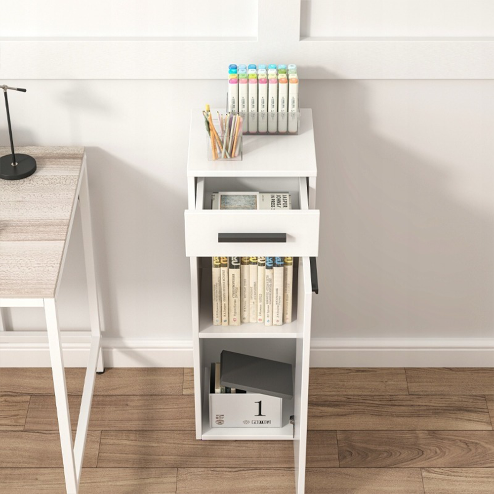 Meuble blanc avec tiroir, style scandinave – 30x85x30 cm