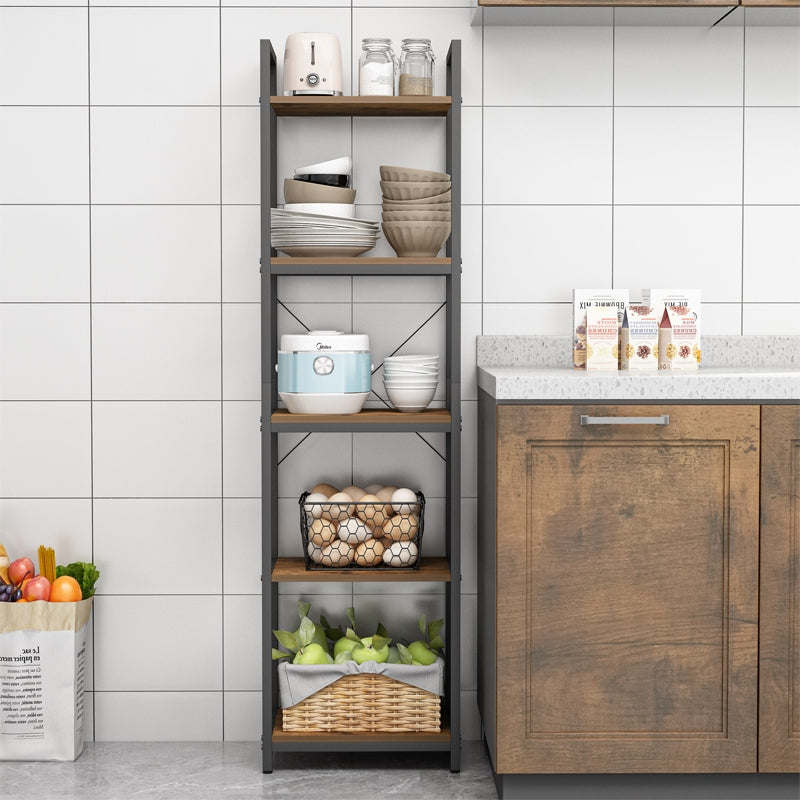 Étagère industrielle – 154 x 40 x 30 cm, 5 étagères, style loft, MDF et métal